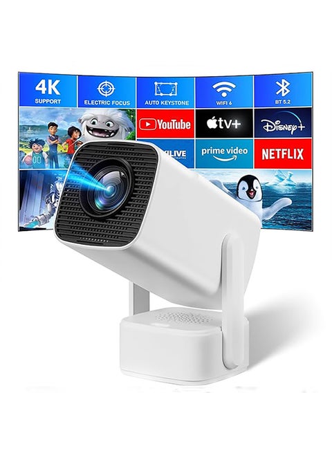 Mini Projector [Android 11.0] 200 ANSI Lumens with 5G WiFi and Bluetooth 5.2, Full HD 1080P Supported 4k Video Projector, 180° Angle Projector 104AN white