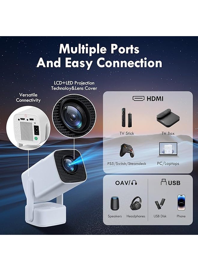 Wownect - Mini Projector [Android 11.0] 200 ANSI Lumens with 5G WiFi and Bluetooth 5.2, Full HD 1080P Supported 4k Video Projector, 180° Angle Projector 104AN white - Image 1
