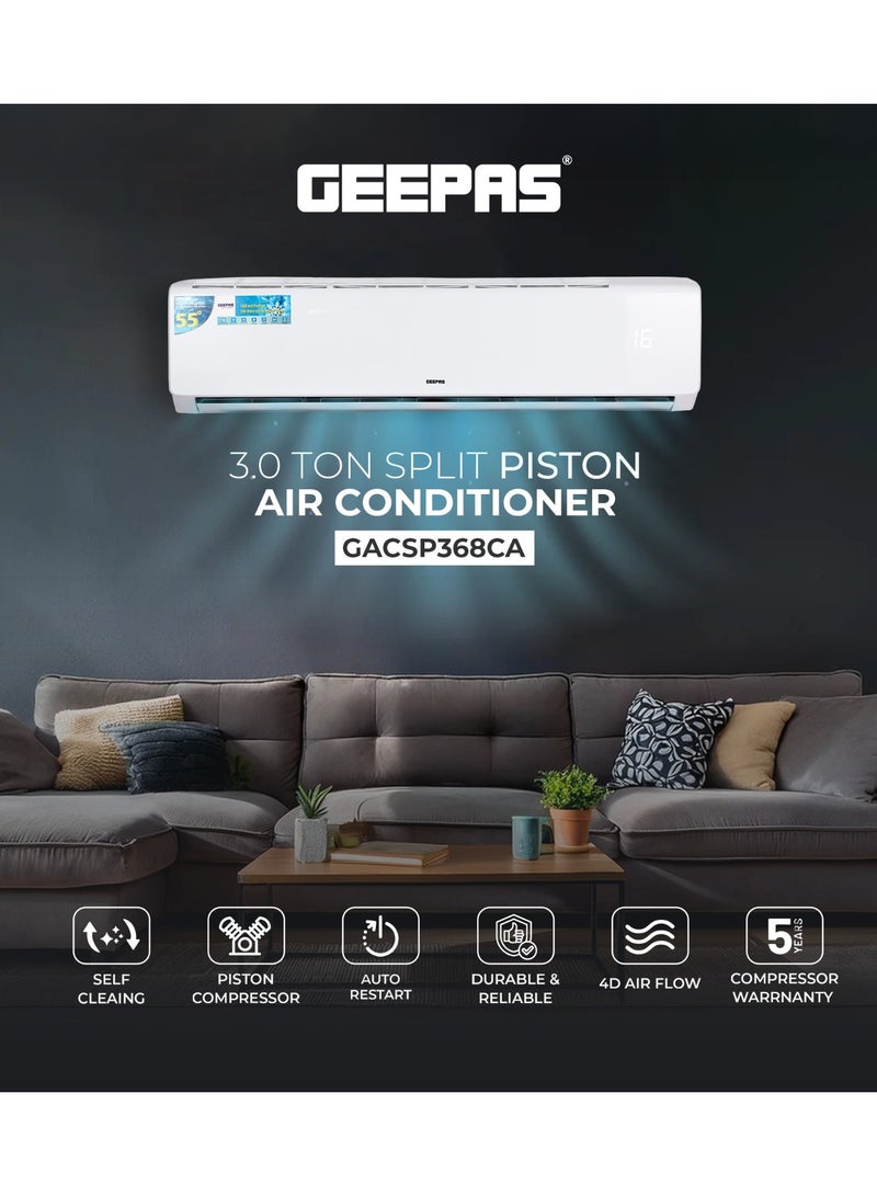 جيباس 3.0 TON Split Air Conditioner | 33000 BTU with LED Display, 4D Airflow, with Auto Restart Function and Golden Fin Technology| Ideal for Home and Office, Hotel Rooms, Lounges, Reception Areas, etc | Piston Compressor GACSP368CA White  - Image 1