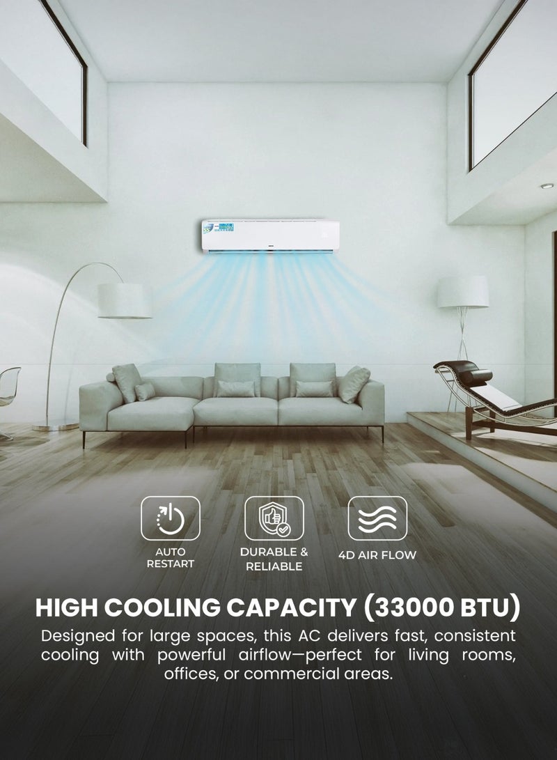 جيباس 3.0 TON Split Air Conditioner | 33000 BTU with LED Display, 4D Airflow, with Auto Restart Function and Golden Fin Technology| Ideal for Home and Office, Hotel Rooms, Lounges, Reception Areas, etc | Piston Compressor GACSP368CA White  - Image 2