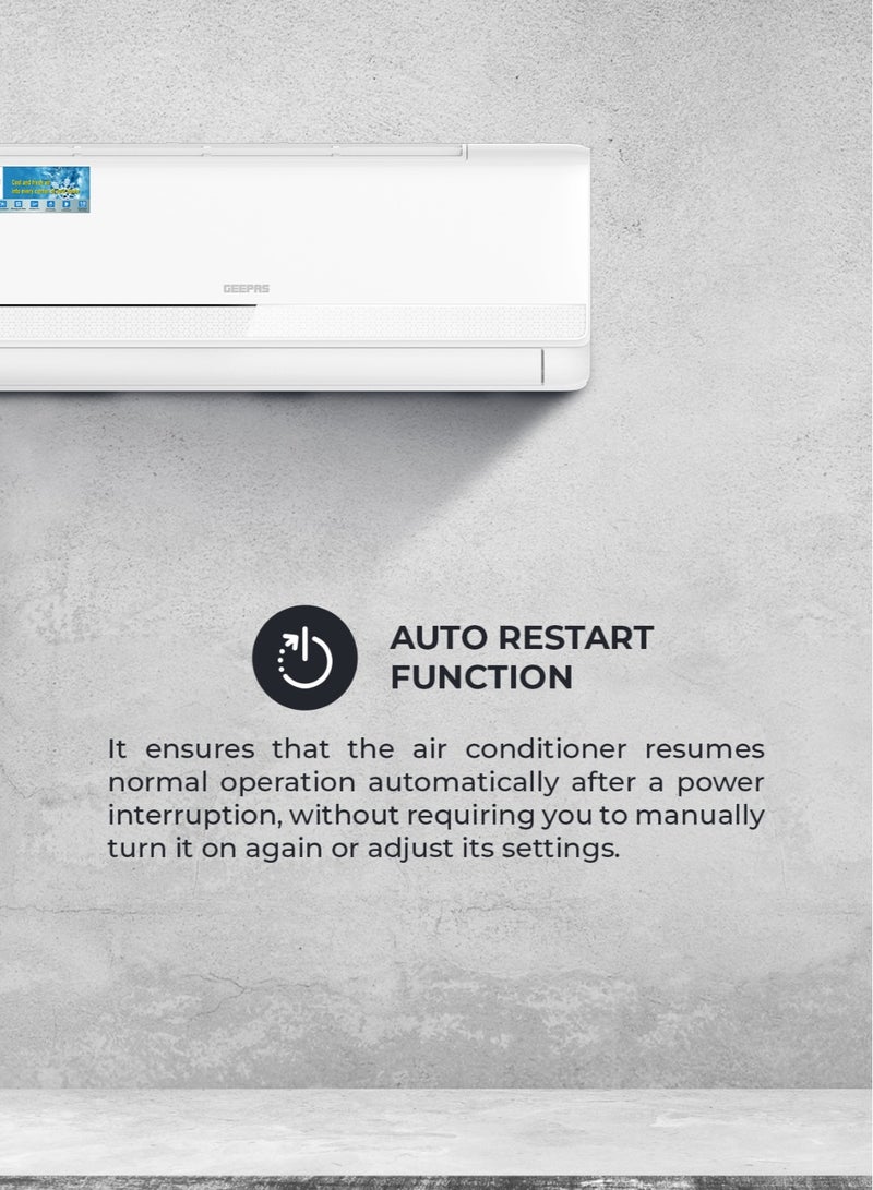 جيباس 1.5 Ton Split Air Conditioner with LED Display and Remote Control | 18000 BTU  Strong Airflow, Auto Restart Function, Golden Fin Technology | Ideal for Bedrooms, Living Rooms, Study Spaces, Offices, etc | 10 Years Compressor Warranty GACS186RCA White  - Image 3