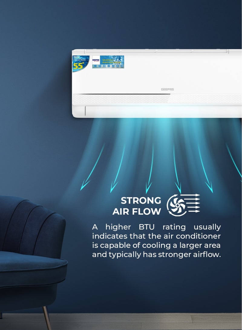 جيباس 1.5 Ton Split Air Conditioner with LED Display and Remote Control | 18000 BTU  Strong Airflow, Auto Restart Function, Golden Fin Technology | Ideal for Bedrooms, Living Rooms, Study Spaces, Offices, etc | 10 Years Compressor Warranty GACS186RCA White  - Image 4
