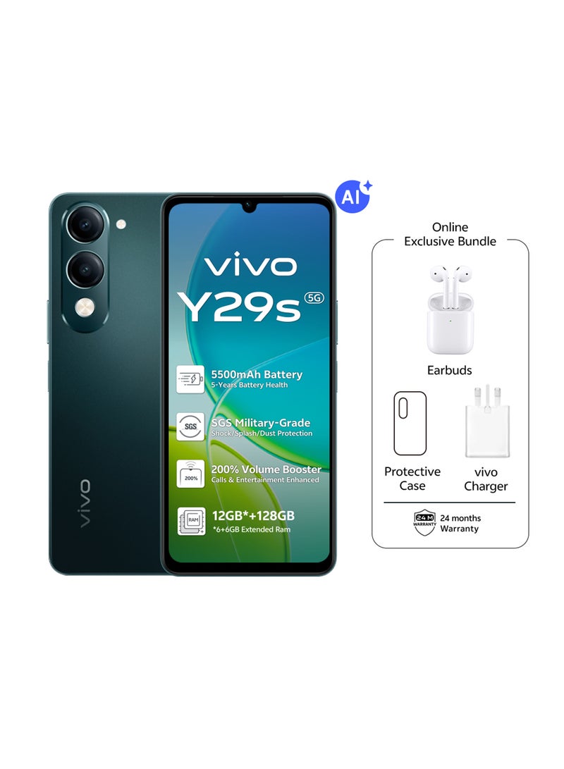 vivo Y29s AI 5G (Jade Green 6+6GB RAM, 128GB) 5500mAh| 50MP Camera | 6.74 HD+ Display| IP64, SGS Military-Grade | Dual Speakers | Online Exclusive Bundle:TWS Earbuds & 24M Warranty - Middle East Version  - Image 1