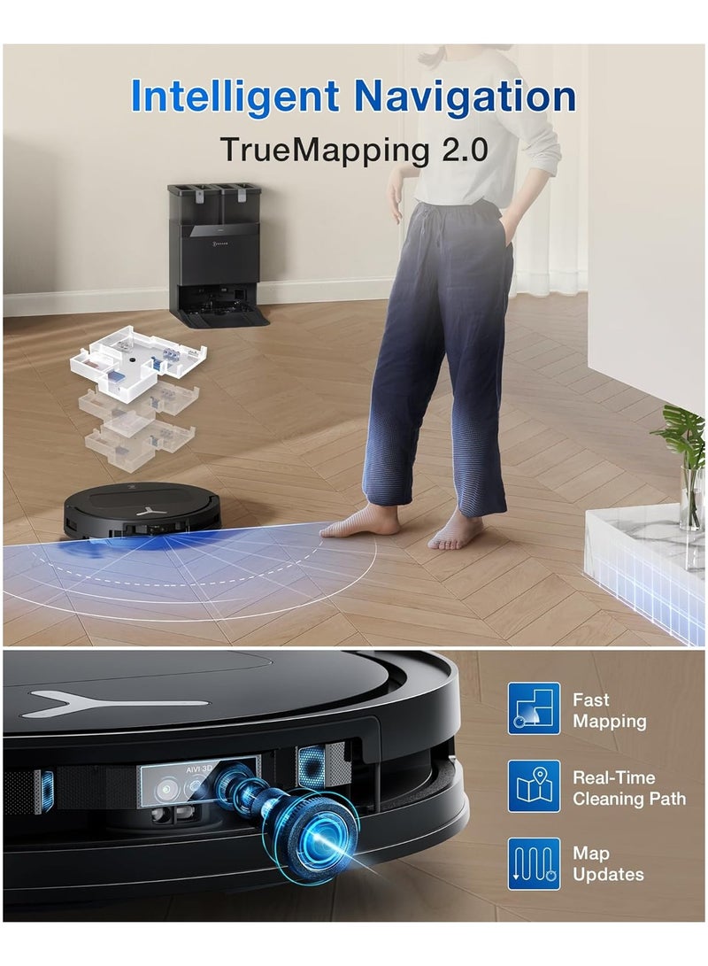 ecovacs 2025 New Launch Deebot T50 Pro Omni Robot Vacuum and Mop, 8.1cm Ultra-Thin, 15000Pa Suction, ZeroTangle, TruEdge, Obstacle Avoidance, Auto Mop Wash/Dry/Refill, Self-Emptying,Pet Hair Friendly 4 L 55 W T50 Pro Black  - Image 4