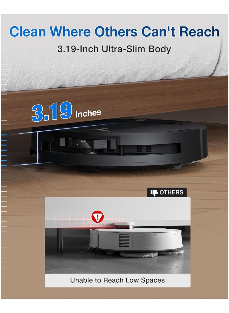 ecovacs 2025 New Launch Deebot T50 Pro Omni Robot Vacuum and Mop, 8.1cm Ultra-Thin, 15000Pa Suction, ZeroTangle, TruEdge, Obstacle Avoidance, Auto Mop Wash/Dry/Refill, Self-Emptying,Pet Hair Friendly 4 L 55 W T50 Pro Black  - Image 5