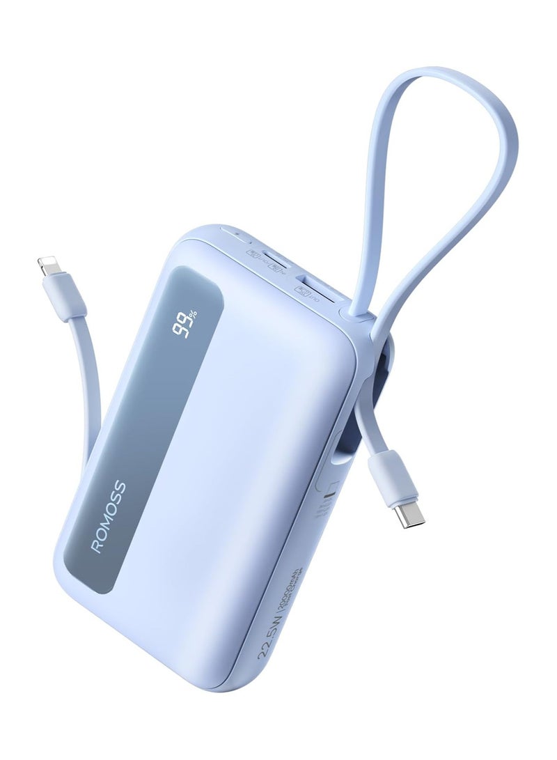 ROMOSS - 20000 mAh PPR20 Large Capacity Magentic Power Bank, Portable Charger, Fast Charging Battery Pack Large Capacity, PD22.5W Wired Fast Charging, Screen Display, 4 Outputs, Suitable For iPhone 12-16, Etc Blue - Image 1