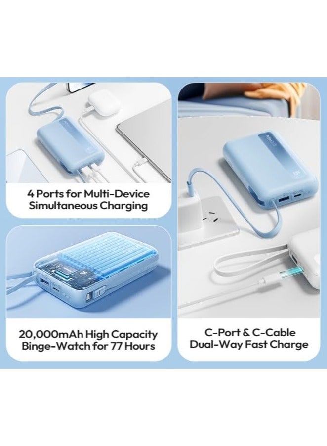 ROMOSS - 20000 mAh PPR20 Large Capacity Magentic Power Bank, Portable Charger, Fast Charging Battery Pack Large Capacity, PD22.5W Wired Fast Charging, Screen Display, 4 Outputs, Suitable For iPhone 12-16, Etc Blue - Image 1