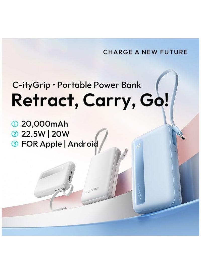 ROMOSS - 20000 mAh PPR20 Large Capacity Magentic Power Bank, Portable Charger, Fast Charging Battery Pack Large Capacity, PD22.5W Wired Fast Charging, Screen Display, 4 Outputs, Suitable For iPhone 12-16, Etc Blue - Image 1