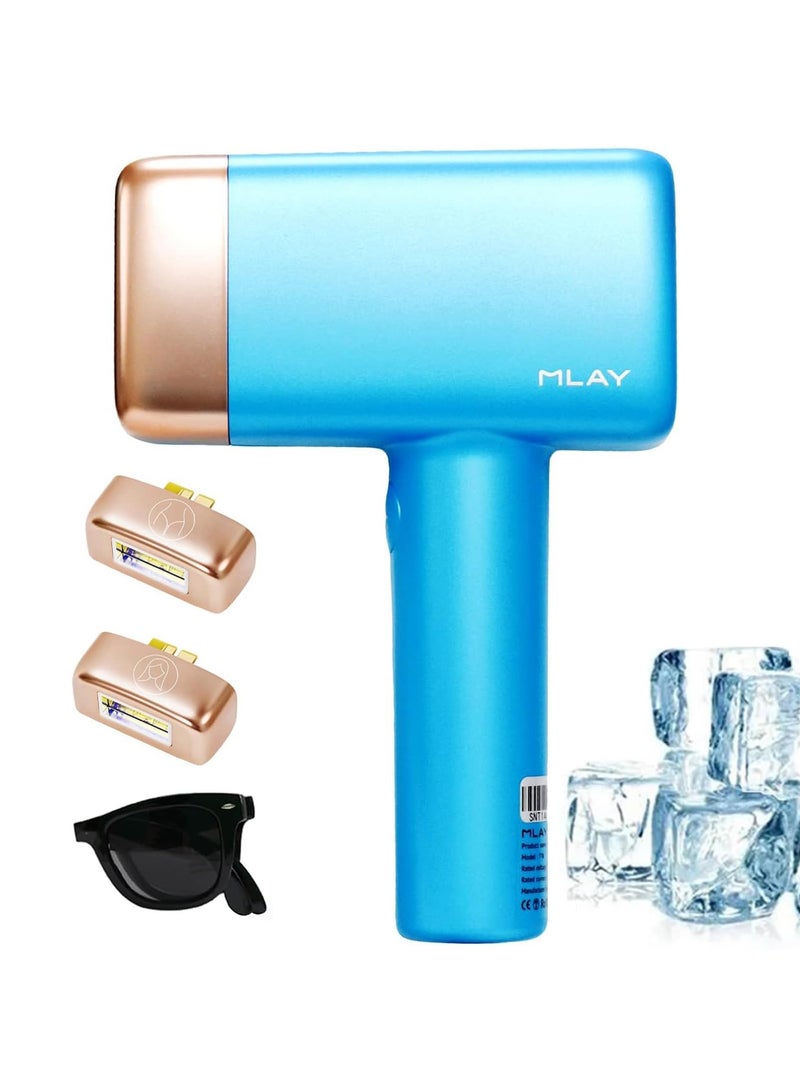 ملاي Newest T14 Painless Ice Compress Laser Hair Removal Device Epilator For Whole Body Arm Armpit Face Back Leg - 1*HR+1*Bikini+1*Face Lamp Sky Blue  - Image 1