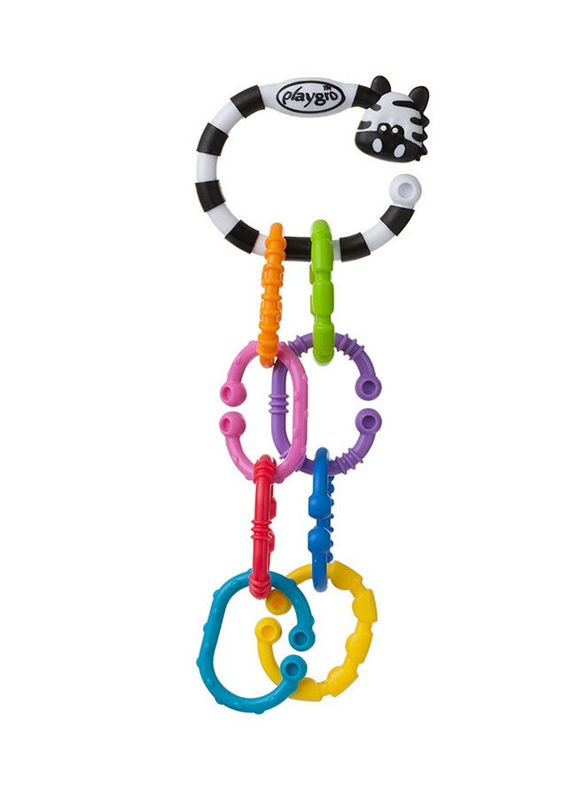 playgro - Zebra Links Baby Toy for On-the-Go Fun, Teething Rings, Colorful Chain, Versatile Attachment to Prams, Strollers, Car Seat, Bouncers, For 3+ M Babies - Cognitive Skills Development, Multicolor - Image 1