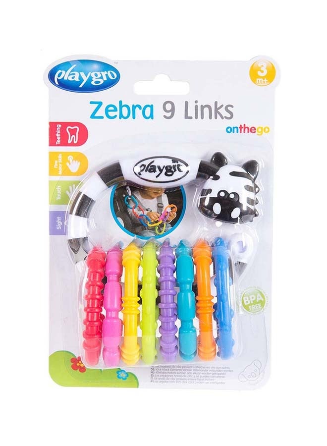 playgro - Zebra Links Baby Toy for On-the-Go Fun, Teething Rings, Colorful Chain, Versatile Attachment to Prams, Strollers, Car Seat, Bouncers, For 3+ M Babies - Cognitive Skills Development, Multicolor - Image 1