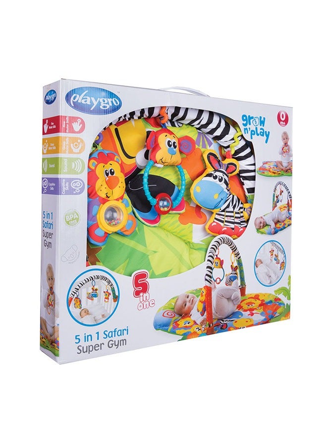 playgro - Safari Super Gym - 5-in-1 Baby Play Mat for Developmental Activities - Interactive, Comfortable & Versatile Playmat for Infants 0-6 Months, Multicolour - Image 1