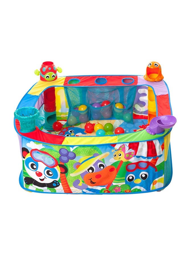 Playgro Pop And Drop Ball Pit Activity Gym - Sensory Development Toy - 30 Balls for Babies 6+ Months, Multicoloured Play Area with Animal Motifs, Beach Theme, Enhances Motor Skills, Portable, Foldable - Image 2