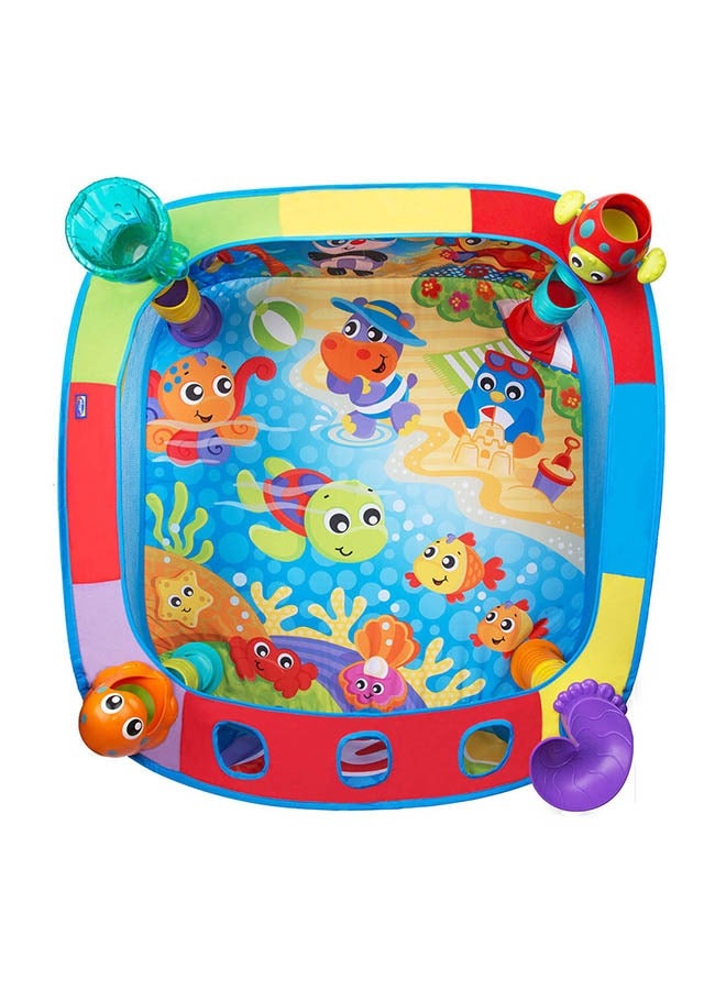 Playgro Pop And Drop Ball Pit Activity Gym - Sensory Development Toy - 30 Balls for Babies 6+ Months, Multicoloured Play Area with Animal Motifs, Beach Theme, Enhances Motor Skills, Portable, Foldable - Image 3