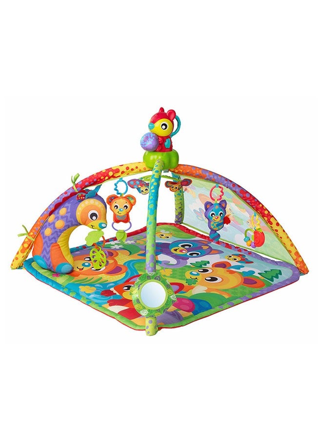playgro Woodlands Activity Gym with Music & Lights Projector Soft Padded Play Mat, Movable Colourful Hanging Figures, Integrated Teether, Machine Washable, Stimulates Senses & Motor Skills, Multicolor  - Image 1