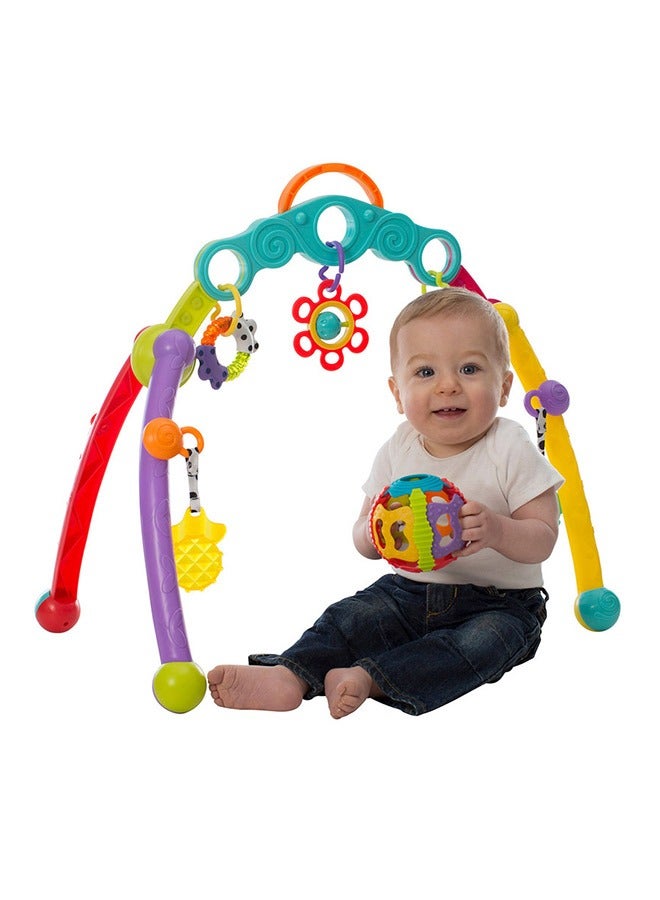 playgro - Junyji Fold and Go Activity Play Gym for Adventurous Babies, Portable Baby Gym with 5 Detachable Toys, Sensory Development, Teething Rings, A Vibrant Spinning Toy, A Roly-poly Ball, Multicolor - Image 1