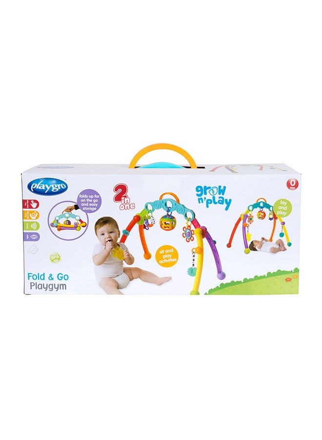 playgro - Junyji Fold and Go Activity Play Gym for Adventurous Babies, Portable Baby Gym with 5 Detachable Toys, Sensory Development, Teething Rings, A Vibrant Spinning Toy, A Roly-poly Ball, Multicolor - Image 1