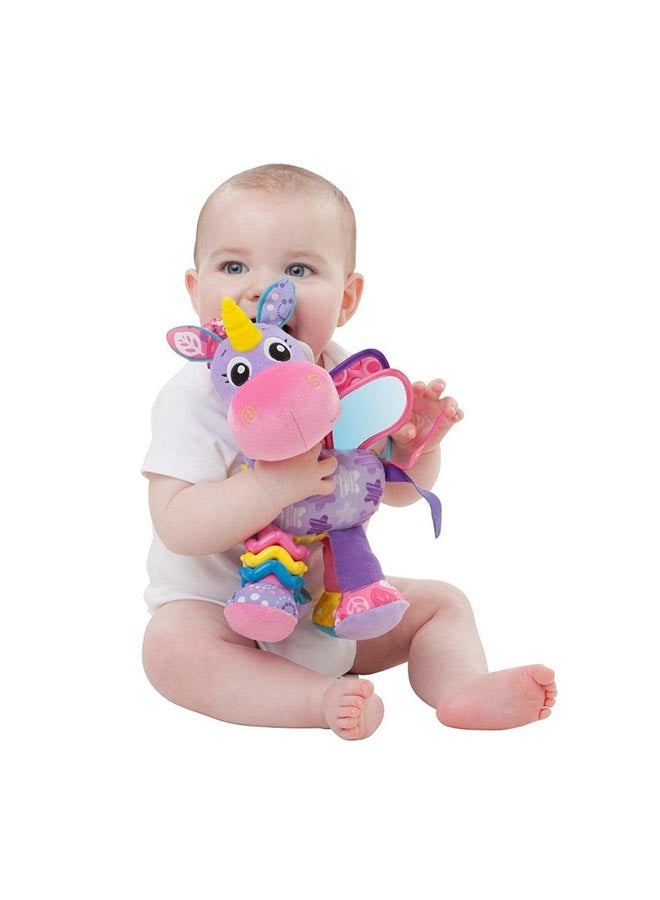 playgro Activity Friend Stella Unicorn - Sensory Development Toy for Baby Girls, Ideal Gift for 0+ Months - On-The-Go Fun with Car Seat & Pram Attachment, Multicolored  - Image 3