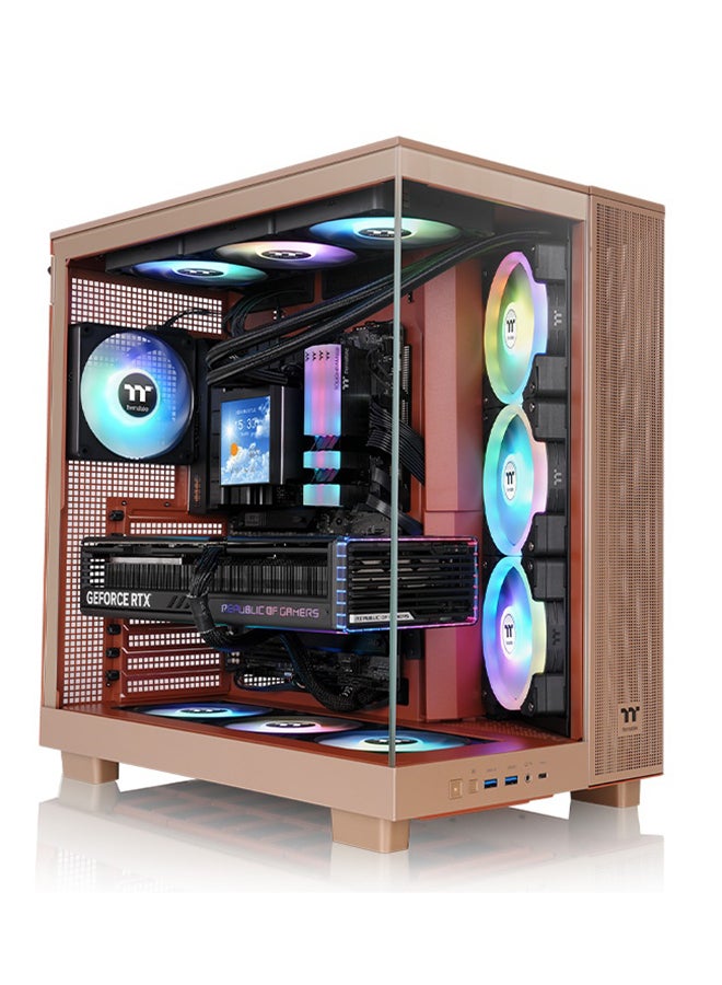 Thermaltake View 380 XL TG ARGB Mid Tower Chassis (Gravel Sand) - Dual Chamber Design, Tempered Glass Panels, 4x 120mm ARGB Fans, 360mm Radiator Support, GPU Anti-Sag Brace, 3x 2.5" SSD + 1x 3.5" HDD, USB 3.2 Type-C, Superior Cooling & Cable Management | CA-11E-00MGWN-00  - Image 1