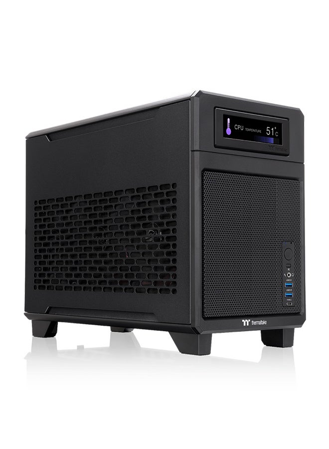 TR100 Mini Tower Chassis (Black) - Modular Design, Compatible with Mini ITX Motherboards, Supports GPUs up to 360mm, Optional 3.9" LCD Screen, Top/Side Dust Filters, Supports SFX/SFX-L PSUs, Multiple Cooling Options, Compact and Travel-Friendly Design | CA-11A-00S1NN-00
