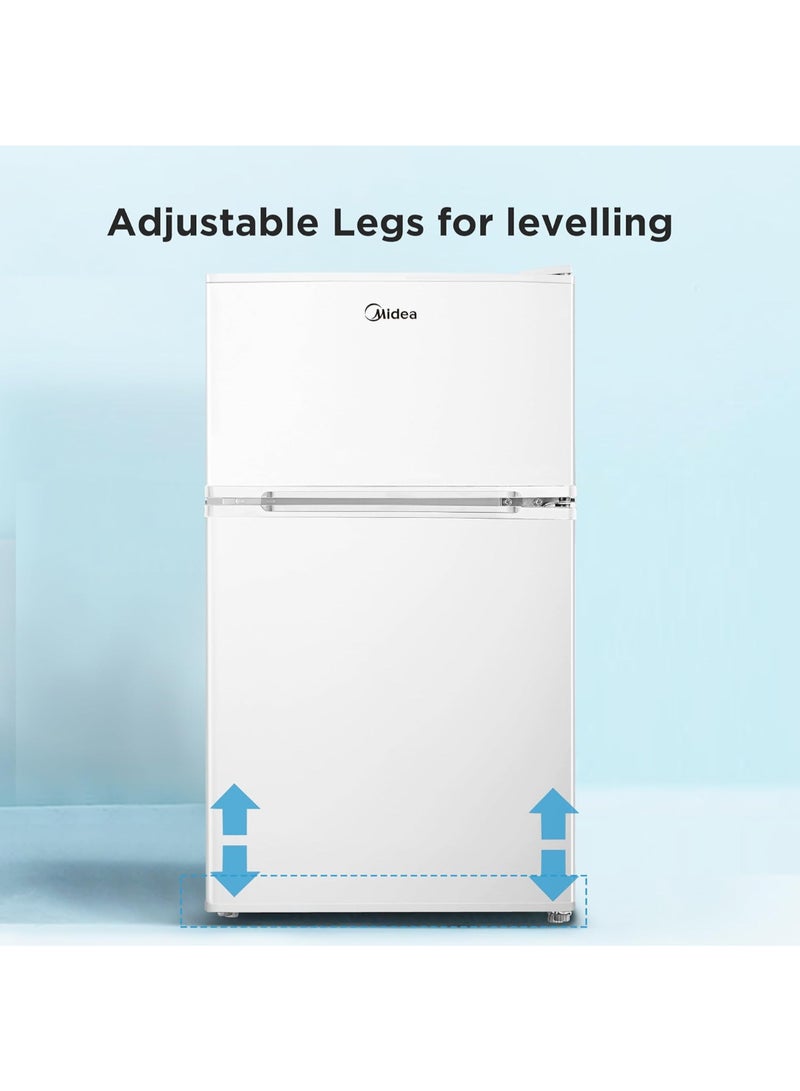 Midea 134L Gross And 87L Net Double Door Refrigerator With Separate Chiller Compartment, 2L Bottle Holder, Mini Fridge for Kitchen, Bedroom, Office And Bar, Inverter Quattro - MDRT134FGE01AE White  - Image 3