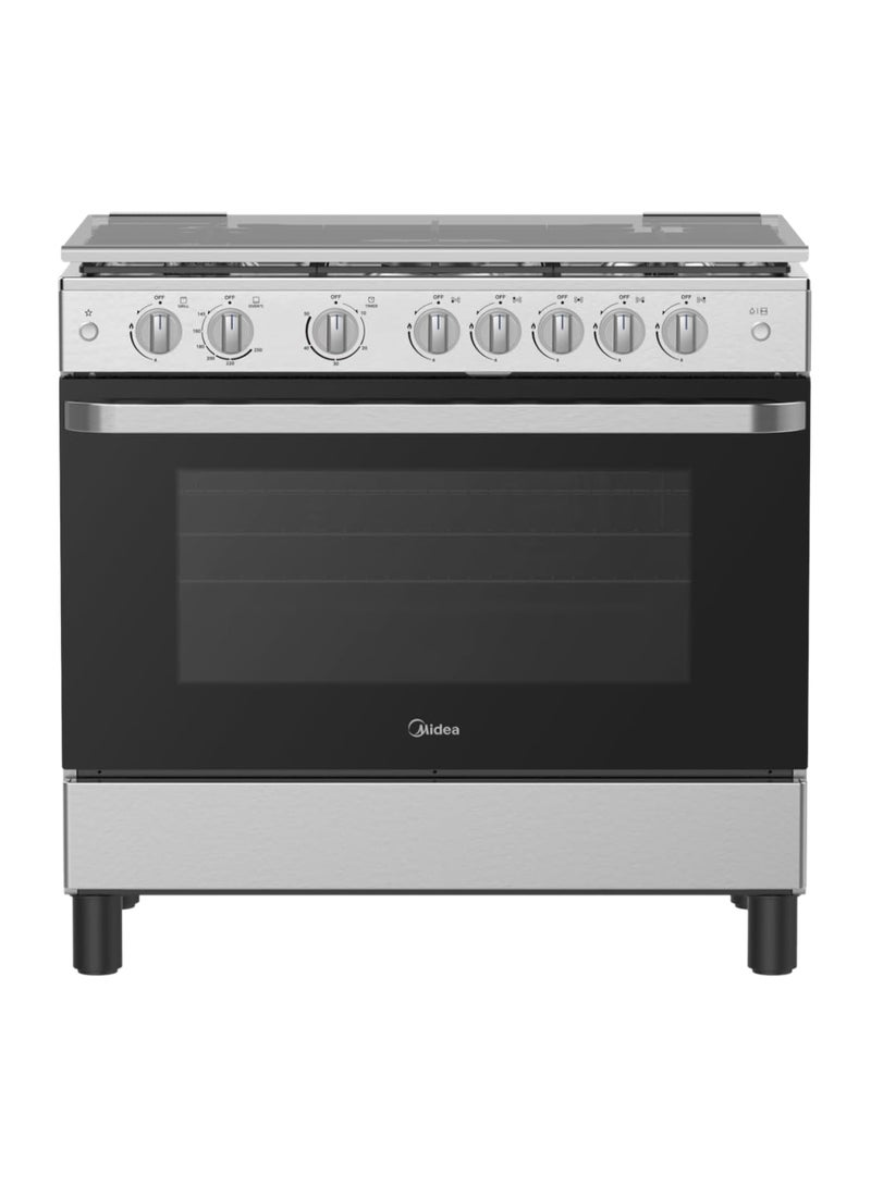 Midea Midea 90x60cm Freestanding Cooker, Full Gas Cooking Range with 5 Burners, Automatic Ignition & Full Safety, Cast Iron Pan Support, Stainless Steel Finish, Separate Knob for Oven & Grill MFO-MG36LE-SS MFO-MG36LE-SS silver  - Image 1