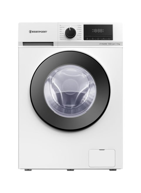 6KG Front Load Washing Machine Fully Automatic with Inverter Motor, 1000 RPM, 16 Easy Washing Programs, Delay Start, Quick Wash in 15 Min, Led Control Panel WMT-610B25 White