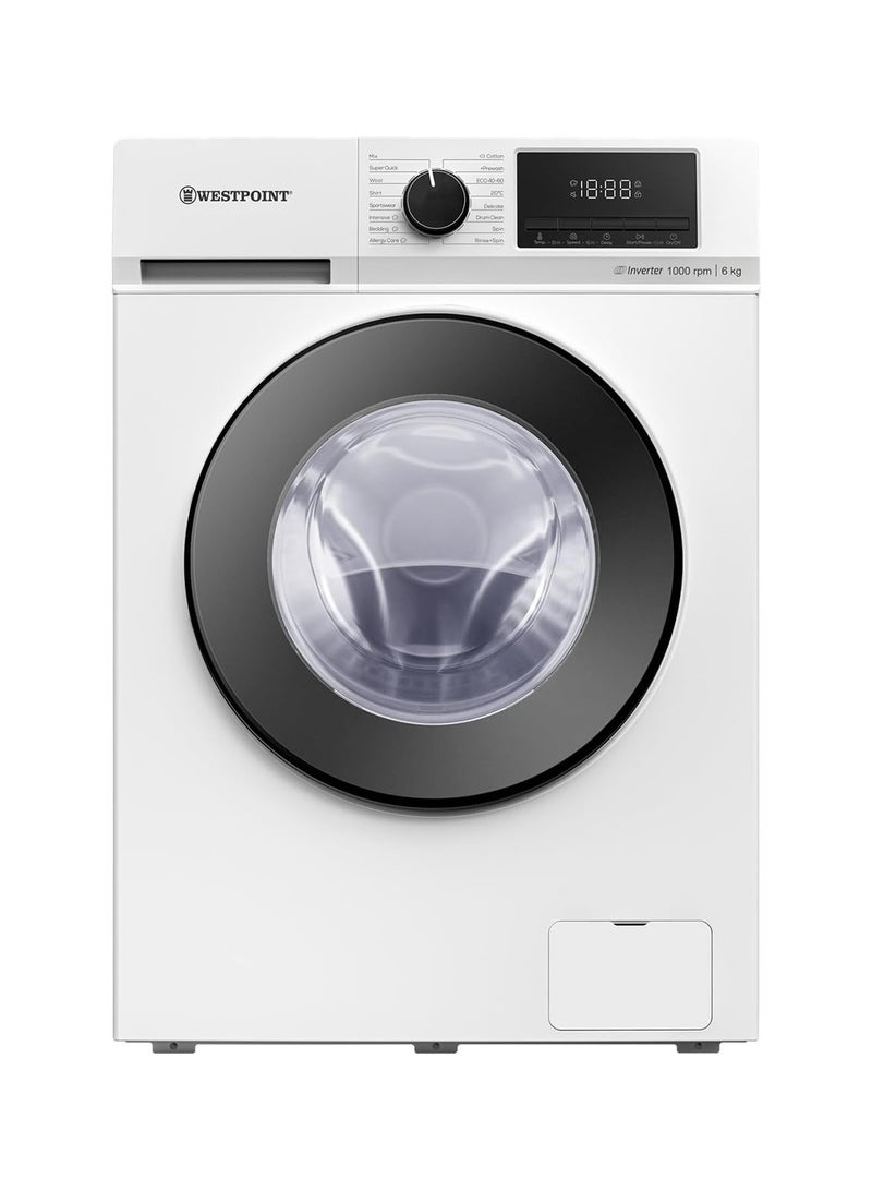 WESTPOINT - 6KG Front Load Washing Machine Fully Automatic with Inverter Motor, 1000 RPM, 16 Easy Washing Programs, Delay Start, Quick Wash in 15 Min, Led Control Panel WMT-610B25 White - Image 1