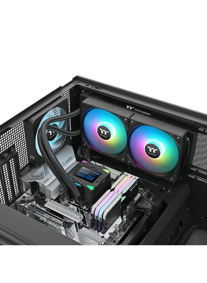 Thermaltake LA240-S ARGB Sync 240mm AIO Liquid CPU Cooler – Dual 120mm PWM Fans (79.3 CFM, 3.45mm-H₂O), Slim 27mm Radiator, Thickened 20mm Copper Cold Plate, 2.4" LCD Display (240x320), Daisy-Chain Cable Design, Motherboard Sync Support (5V ARGB), 350W TDP, USB 2.0 Interface | CL-W461-PL12SW-A black  - Image 5