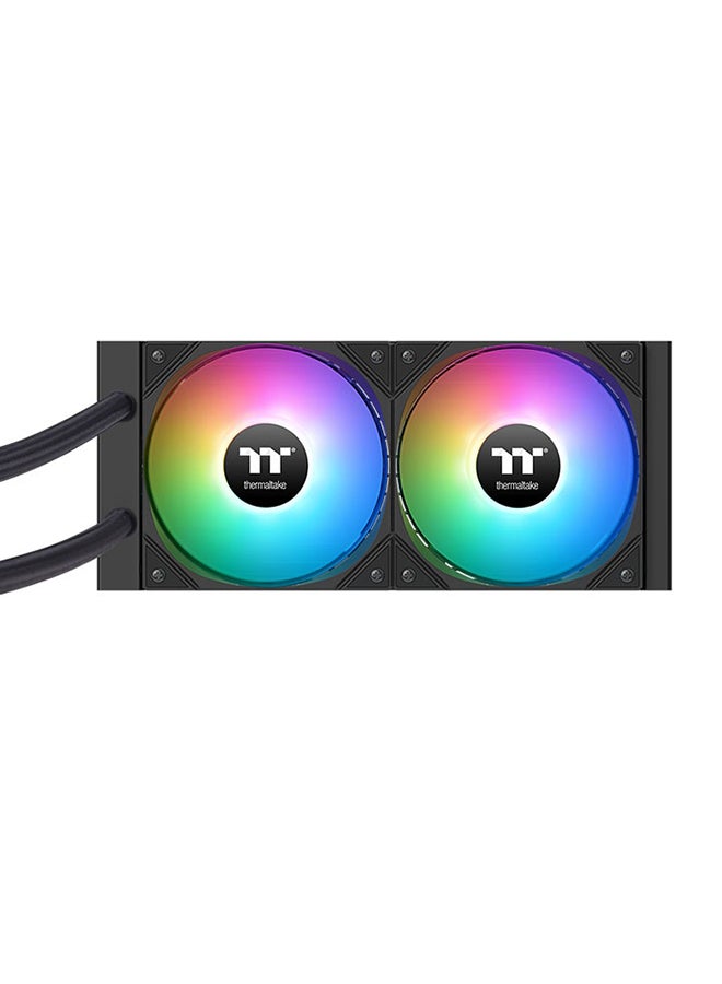 Thermaltake LA240-S ARGB Sync 240mm AIO Liquid CPU Cooler – Dual 120mm PWM Fans (79.3 CFM, 3.45mm-H₂O), Slim 27mm Radiator, Thickened 20mm Copper Cold Plate, 2.4" LCD Display (240x320), Daisy-Chain Cable Design, Motherboard Sync Support (5V ARGB), 350W TDP, USB 2.0 Interface | CL-W461-PL12SW-A black  - Image 4