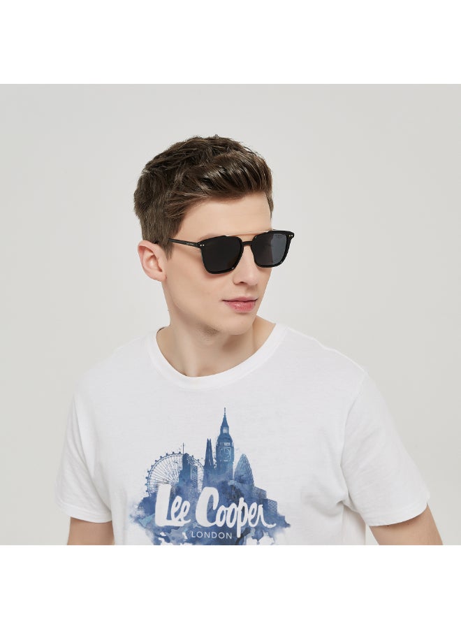Polarized Sunglasses Shiny Black Frame Single Black Mirror Lens 51mm  - LC1019C01