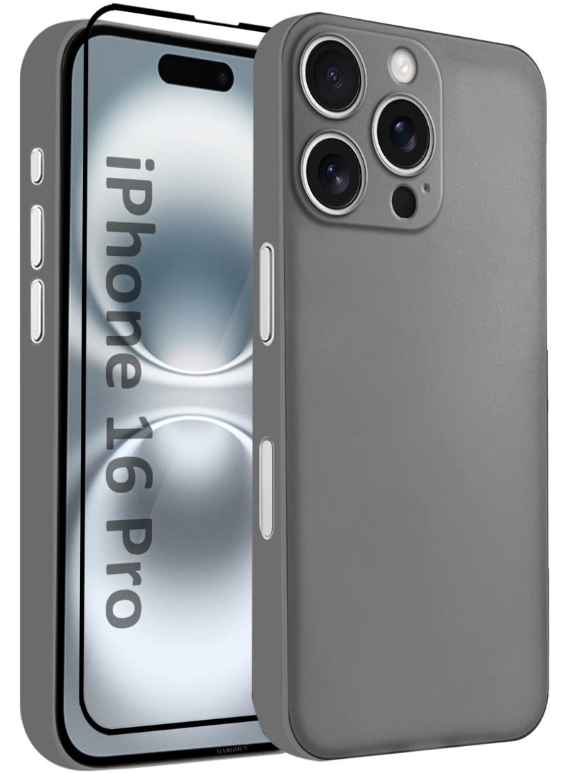 MARGOUN 2Packs Thin Case For iPhone 16 Pro , Back Cover Sturdy Durable Ultra-Thin Case Drop Protection Cover Clear With 3D Screen Protector - Dark Grey-2  - Image 1