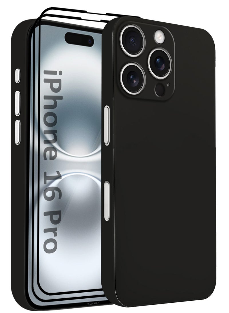 MARGOUN 3Packs Thin Case For iPhone 16 Pro , Back Cover Sturdy Durable Ultra-Thin Case Drop Protection Cover Clear With Two 3D Screen Protectors - Black-3  - Image 1