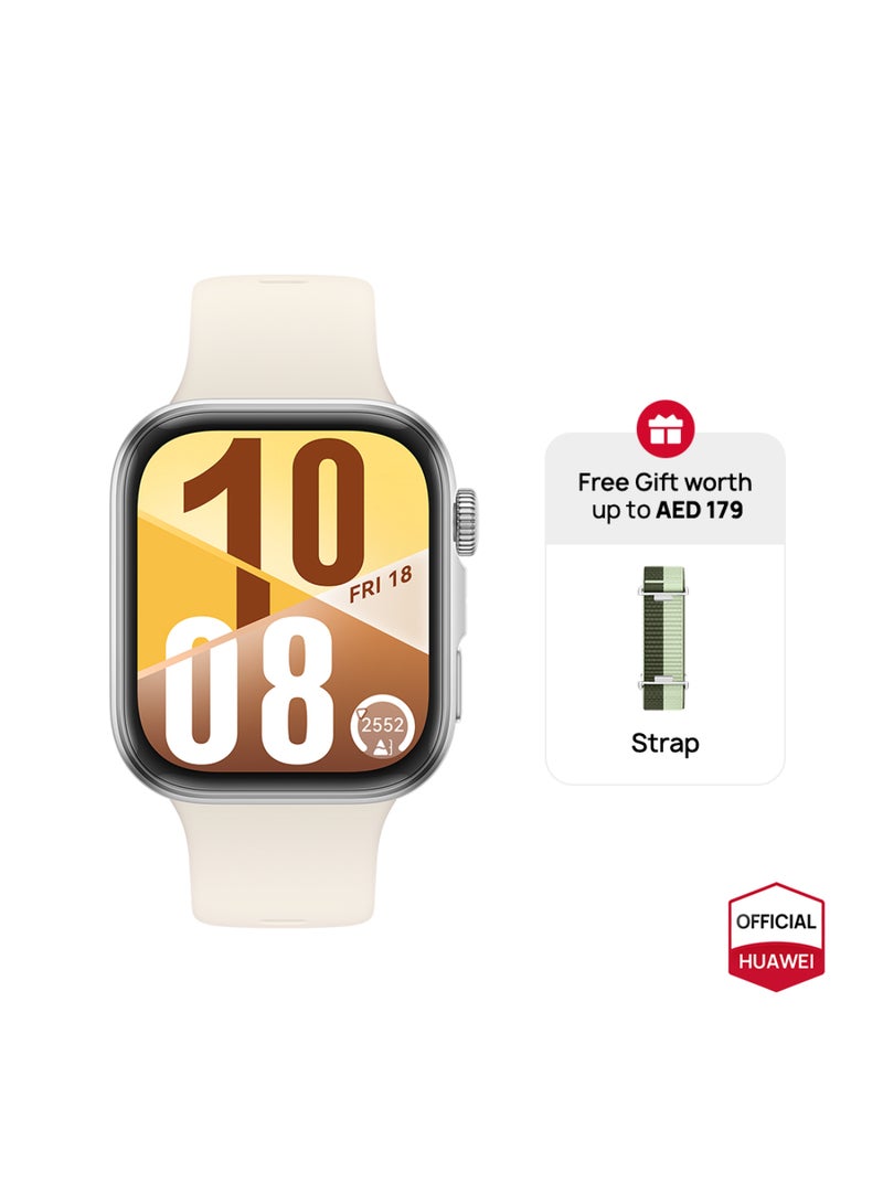 HUAWEI - Watch FIT4 Smart Watch, 1.82” Display, 100+ Sports modes, Fitness and Sleep Tracker, Heart Rate Monitor, Emotional Wellbeing Assistant, up to 10-Day Battery Life, iOS & Android + Free Strap White - Image 1