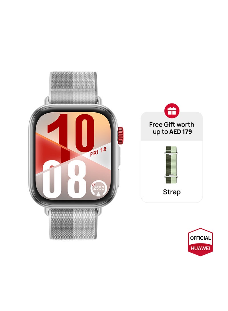 هواوي - Watch FIT4 Smart Watch, 1.82” Display, 100+ Sports modes, Fitness and Sleep Tracker, Heart Rate Monitor, Emotional Wellbeing Assistant, up to 10-Day Battery Life, iOS & Android + Free Strap Grey - Image 1