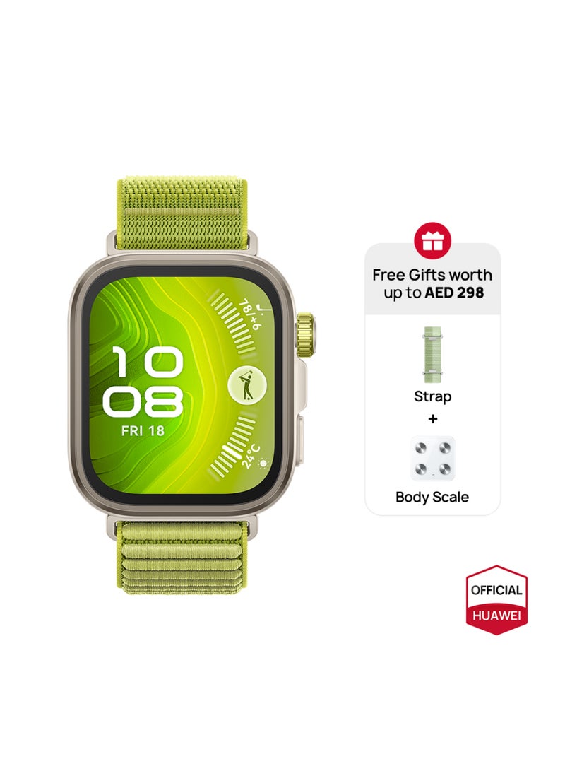 هواوي - Watch FIT4 Pro Smart Watch, 1.82” Display, Sapphire Glass &Titanium, GPS for Pro-Level Outdoor Sports, NFC, ECG Analysis, up to 10-Day Battery Life, iOS & Android + Free Strap + Scale Green - Image 1