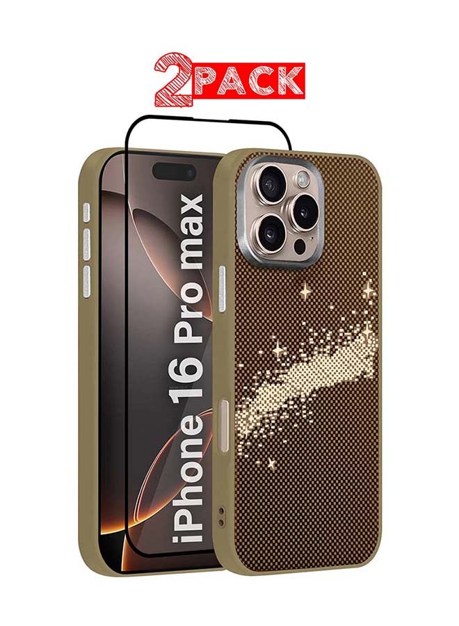 مارجون - iPhone 16 Pro Max 2Packs Case Cover Carbon Fiber Pattern Phone Case Slim Shockproof Back Cover with 3D Screen Protector - Starry Pattern Starry Pattern-2 - Image 1