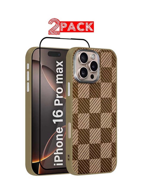 iPhone 16 Pro Max 2Packs Case Cover Carbon Fiber Pattern Phone Case Slim Shockproof Back Cover with 3D Screen Protector - Honeycomb Pattern Honeycomb Pattern-2