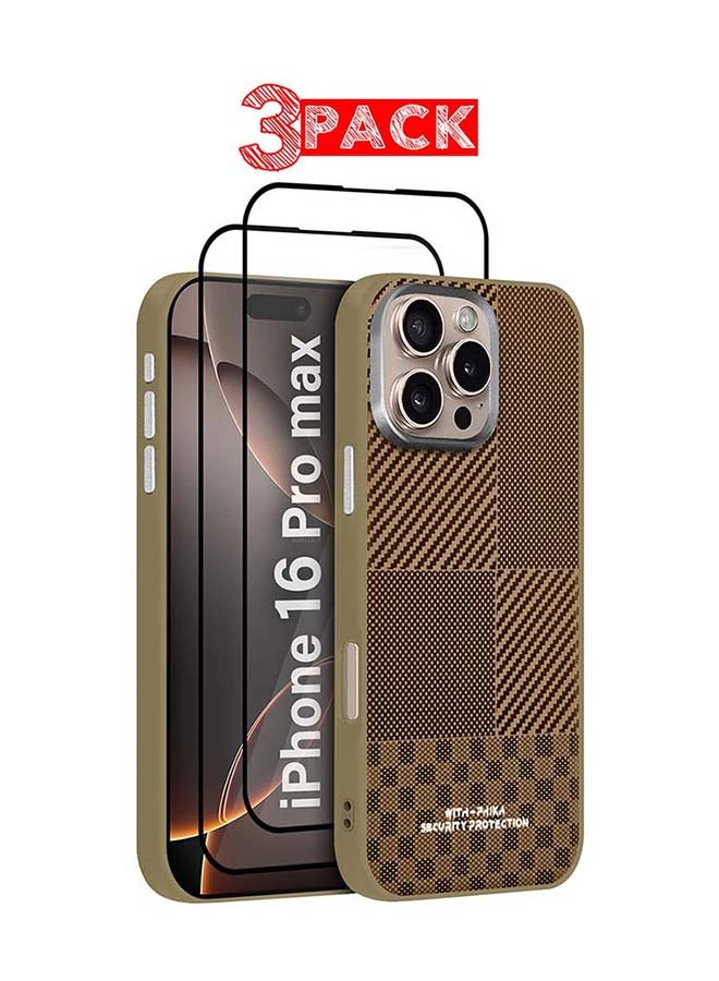 مارجون iPhone 16 Pro Max 3Packs Case Cover Carbon Fiber Pattern Phone Case Slim Shockproof Back Cover with Two 3D Screen Protectors - Grid Pattern Grid Pattern-3 - Image 1