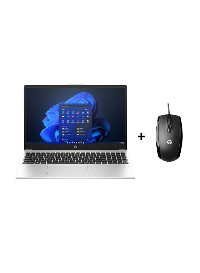 HP 250 G10 Laptop With 15.6-Inch Full HD (1920x1080) Display, Core i7-1355U Processor/16GB RAM/512GB SSD/Intel Iris XE Graphics/DOS(Without Windows)+HP X500 Black Wired USB Mouse English/Arabic Turbo Silver - Image 1