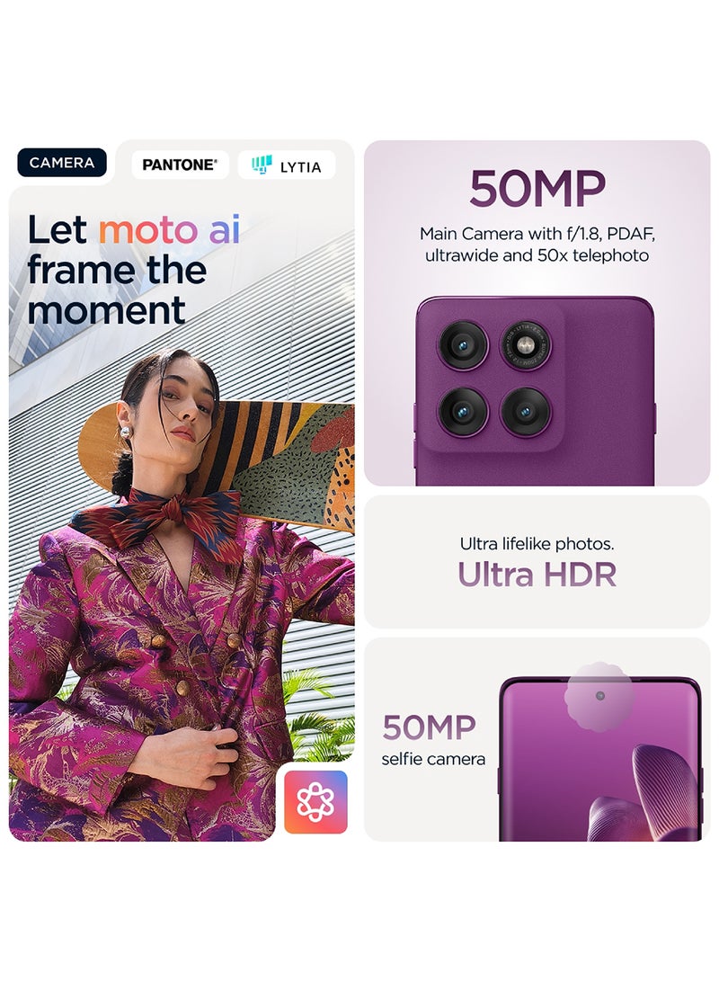 موتورولا Edge 60 Pro 5G Dual SIM PANTONE Sparkling Grape 12GB+12GB RAM  512GB with free Moto Buds+, 68W Turbo Charger, and 6 months screen protection - Middle East Version  - Image 3