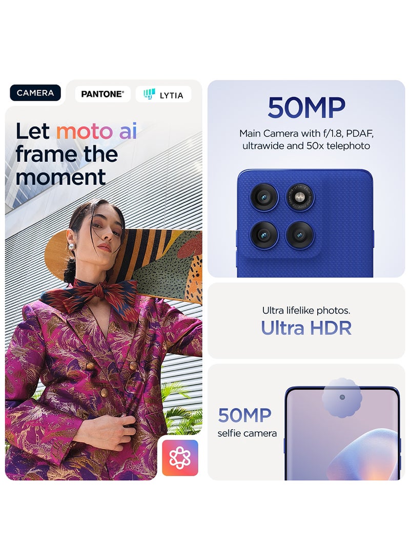 موتورولا Edge 60 Pro 5G Dual SIM PANTONE Dazzling Blue 12GB+12GB RAM  512GB With free Moto Buds+, 68W Turbo Charger, and 6 months screen protection - Middle East Version  - Image 3