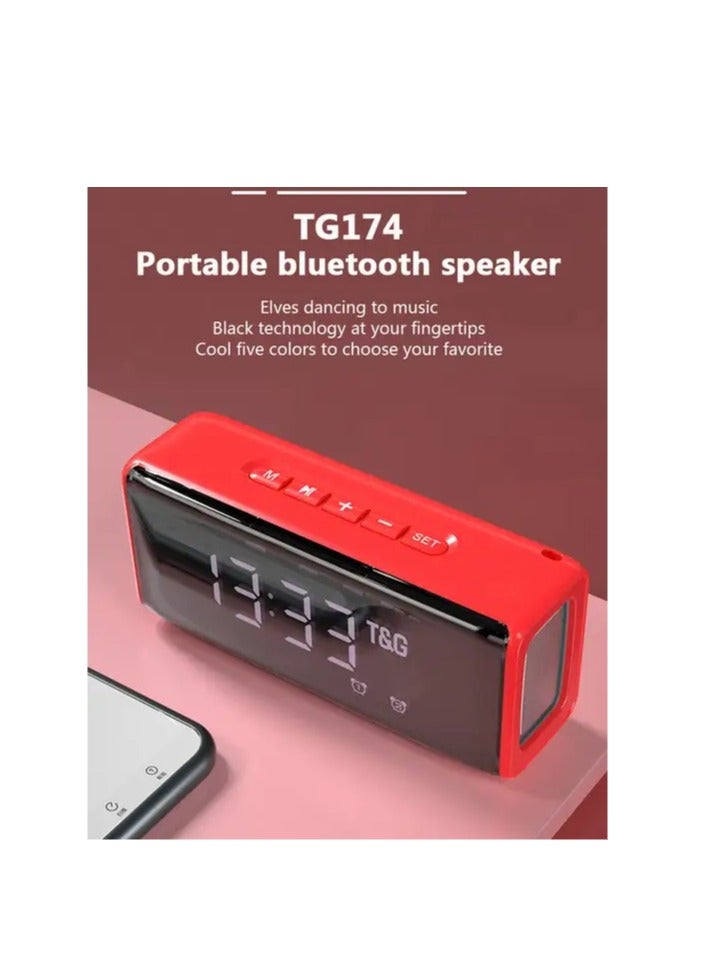 T&G - TG174 TWS Mirror Bluetooth Speaker, Support Alarm Clock, Time & Temperature Display, Micro SD Card, FM, MP3 - Red - Image 1