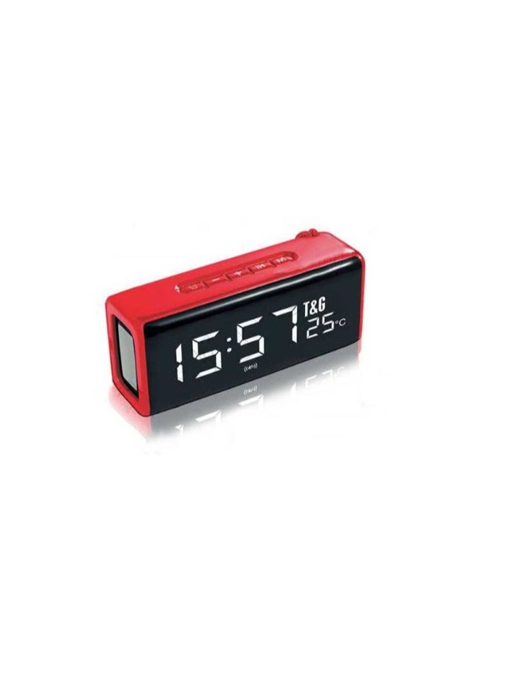 T&G - TG174 TWS Mirror Bluetooth Speaker, Support Alarm Clock, Time & Temperature Display, Micro SD Card, FM, MP3 - Red - Image 1