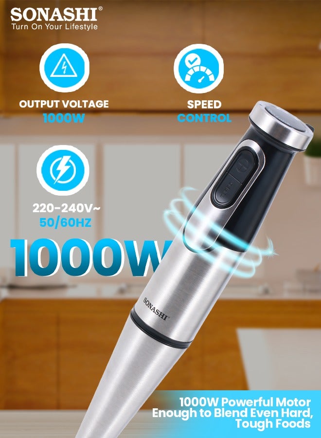 سوناشي Hand Blender with Stainless Steel Shaft | Speed Control with Powerful Motor | Easy to Wash Detachable Blending Wand | Ideal for Smoothies, Shakes, Baby Food, & Fruits SHB-192 Black/Silver 1000W SHB-192 Silver/Black  - Image 5