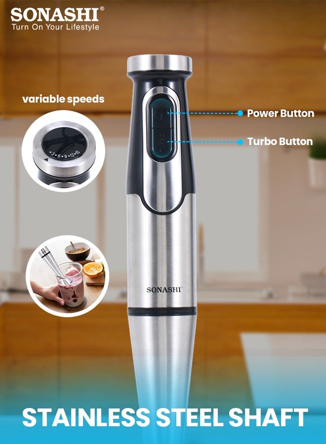 سوناشي Hand Blender with Stainless Steel Shaft | Speed Control with Powerful Motor | Easy to Wash Detachable Blending Wand | Ideal for Smoothies, Shakes, Baby Food, & Fruits SHB-192 Black/Silver 1000W SHB-192 Silver/Black  - Image 3