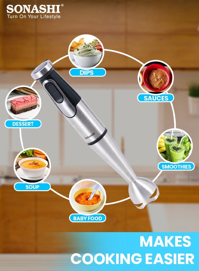 سوناشي Hand Blender with Stainless Steel Shaft | Speed Control with Powerful Motor | Easy to Wash Detachable Blending Wand | Ideal for Smoothies, Shakes, Baby Food, & Fruits SHB-192 Black/Silver 1000W SHB-192 Silver/Black  - Image 4