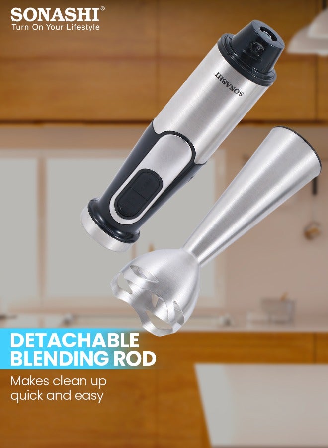 سوناشي Hand Blender with Stainless Steel Shaft | Speed Control with Powerful Motor | Easy to Wash Detachable Blending Wand | Ideal for Smoothies, Shakes, Baby Food, & Fruits SHB-192 Black/Silver 1000W SHB-192 Silver/Black  - Image 2