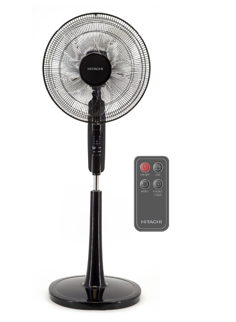 هيتاشي AC Stand Fan with Remote Control, 16 inch, 3D Oscillation Directions, 70°Head Swing, 3 Speed Levels & Adjustable Height, 5 Leaf Blade with 8 Hours Timer, Best for Home & Office, LFA6RC 55 W LFA6RC LFA6RGBN Black  - Image 1