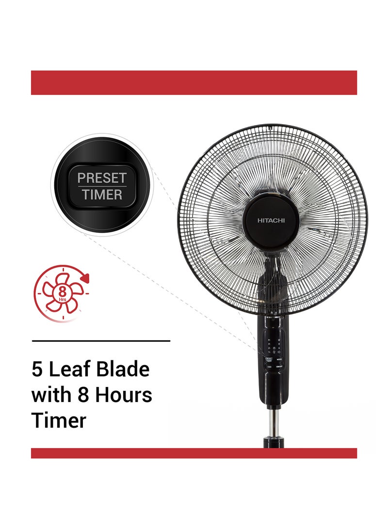 AC Stand Fan with Remote Control, 16 inch, 3D Oscillation Directions, 70°Head Swing, 3 Speed Levels & Adjustable Height, 5 Leaf Blade with 8 Hours Timer, Best for Home & Office, LFA6RC 55 W LFA6RC LFA6RGBN Black